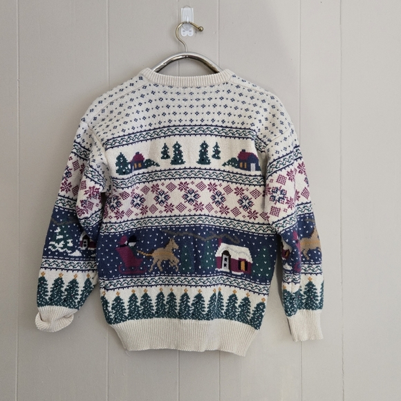 Northern Reflections Vtg Cardigan Nordic Winter Scenes Snow Trees SleighsCozy M - Picture 4 of 14